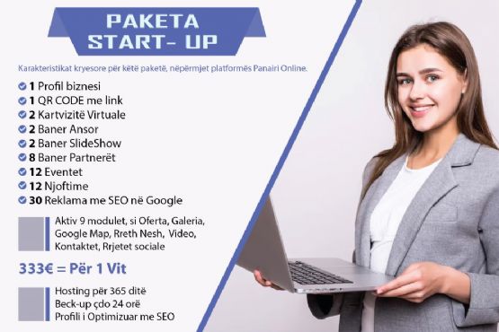 Paketa START UP me 30 reklama, Çmimi 333€, Faqe interneti per START UP, Faqe Interneti e-Commerce per START UP, dyqan online e Shop, Web faqe per START UP, START UP per te rinjte